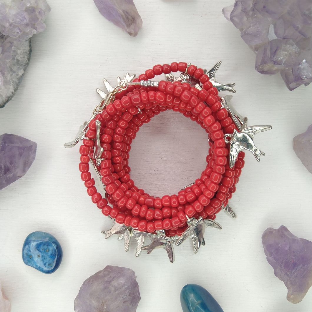 PULSERA ENVOLVENTE PÁJAROS ROJO